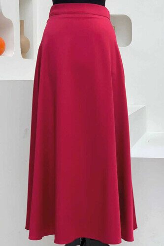 Waist Zippered Satin Mevlana Skirt 1187 Claret Red - 1