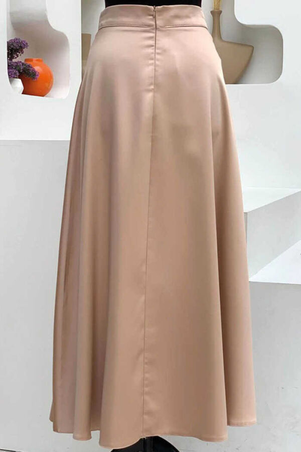 Waist Zippered Satin Mevlana Skirt 1187 Mink - 2