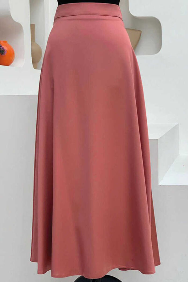 Waist Zippered Satin Mevlana Skirt 1187 Dried Rose - 1