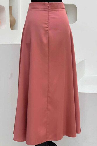 Waist Zippered Satin Mevlana Skirt 1187 Dried Rose - 2