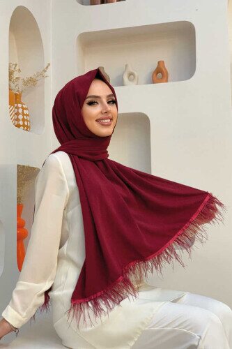 2019 Feather Shawl Claret Red 