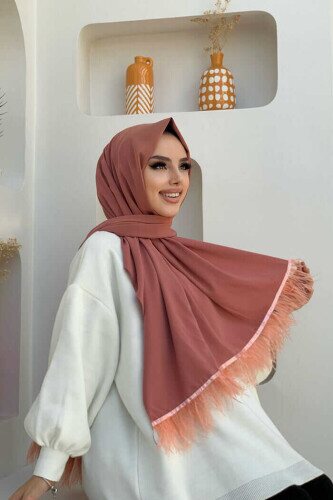 2019 Feather Shawl Salmon - 1