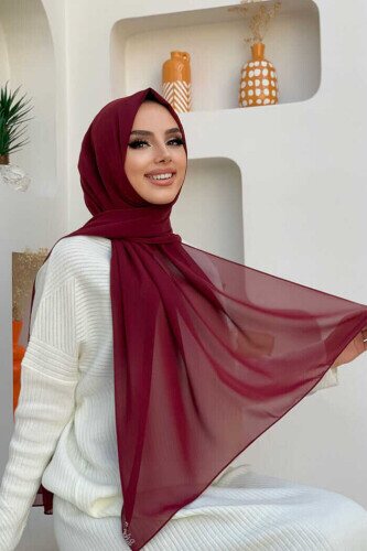 2019 Chiffon Shawl Claret Red - 1