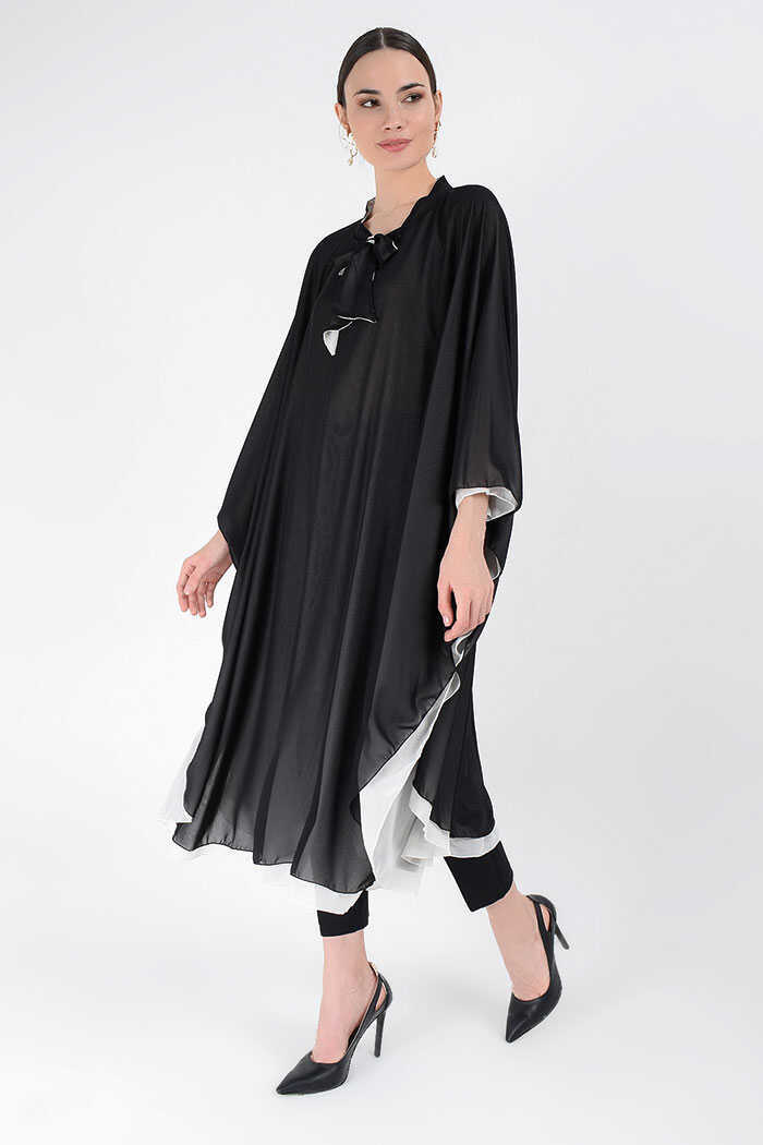 High-Low Chiffon Tunic - Black