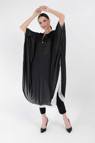 2227 Two Color Chiffon Tunic Ecru-Black - 3