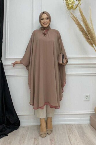 2227 Zweifarbige Chiffon Tunika Nerz - 1