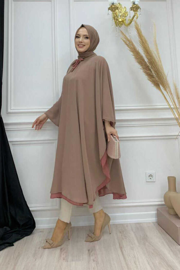 2227 Zweifarbige Chiffon Tunika Nerz - 2