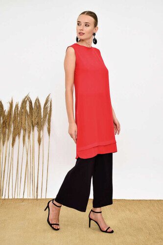 2340 Short Zero Sleeve Underwear Tunic Red 