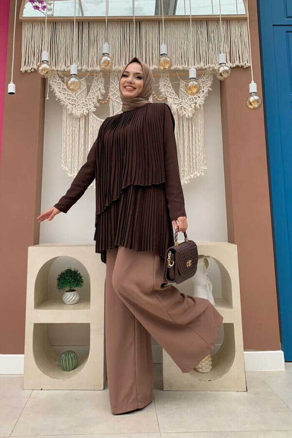 2363 Pleated Tunic Brown - 3