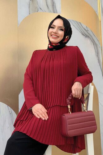 2363 Pleated Tunic Claret Red 