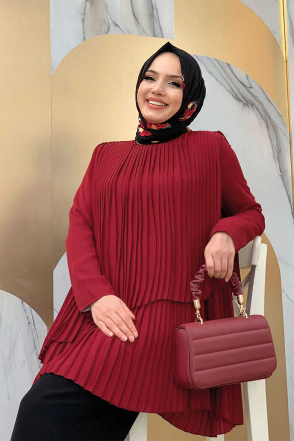 2363 Pleated Tunic Claret Red - 1