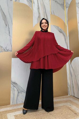 2363 Pleated Tunic Claret Red - 2