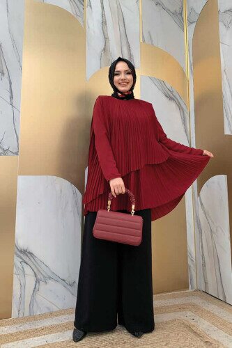 2363 Pleated Tunic Claret Red - 4