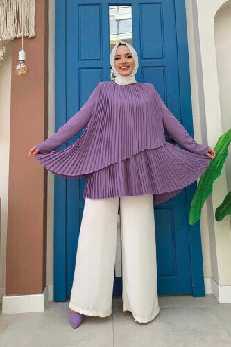 2363 Pleated Tunic Lilac - 2