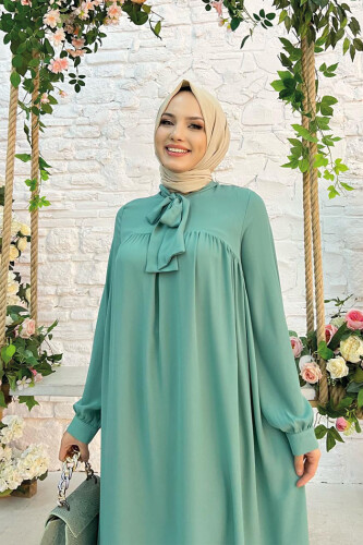 Chiffon-Tunika mit Kragendetail, taillierten Ärmeln und Manschetten 2454 Mint - 4