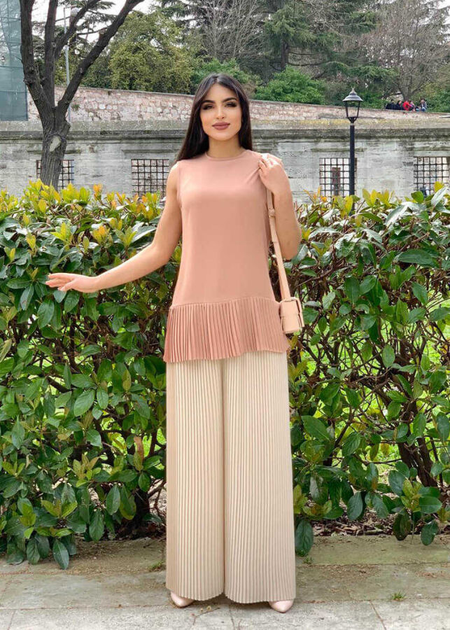 Skirt Pleated Zero Sleeve Short Underwear 2637 Salmon - 1