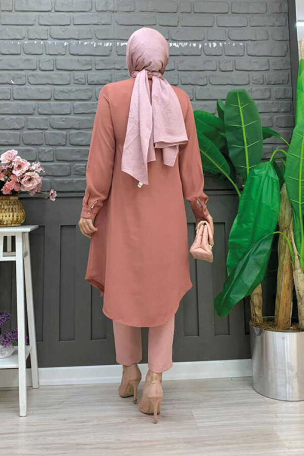 Button Down Collared Tunic With Sleeve Cuff 2683 Dried Rose - 3