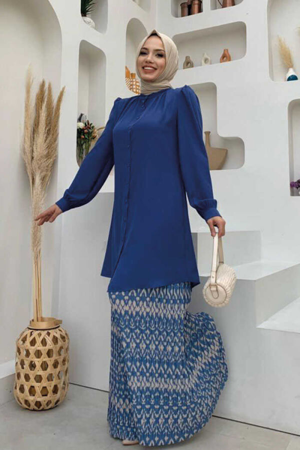 Tunika mit Button-Down-Ärmeln und Bündchen, Richterkragen, 2684 Indigo - 2