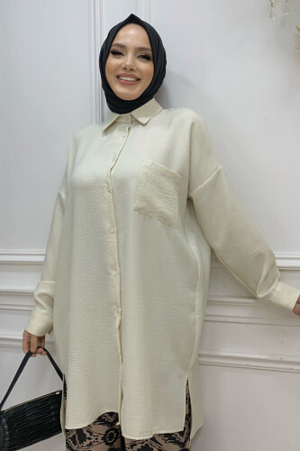 Button Down Pocket Detailed Tunic 2688 Stone - 3