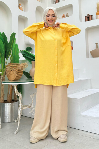 Button Down Pocket Detailed Tunic 2688 Yellow 