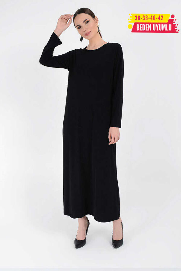 Düz Bisklet Yaka Uzun Kol İç Sandy Elbise 3202 Siyah - 1