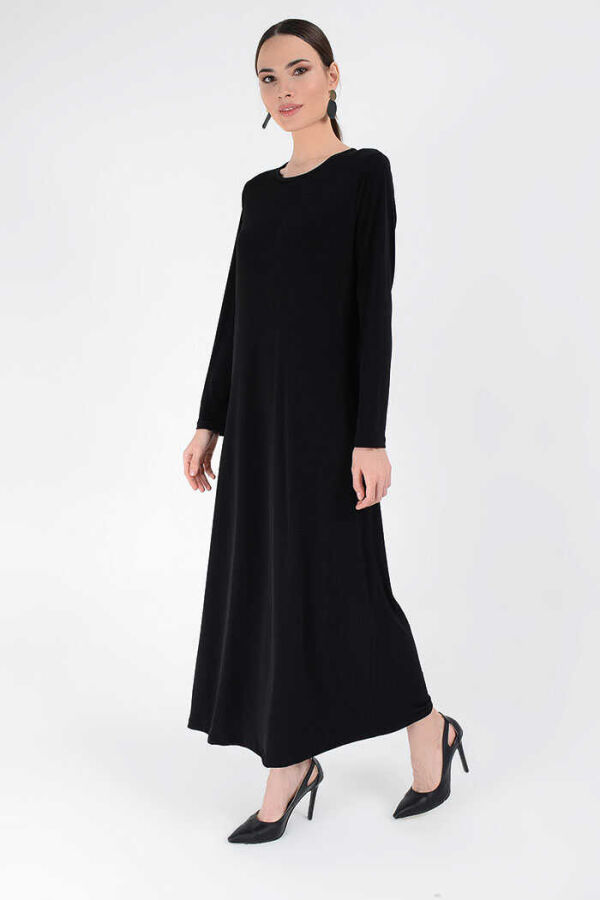 Düz Bisklet Yaka Uzun Kol İç Sandy Elbise 3202 Siyah - 3