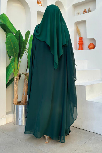 Steinbesticktes Chiffon-Cape-Kleid, Abendkleid, Anzug 3651 Smaragd - 3