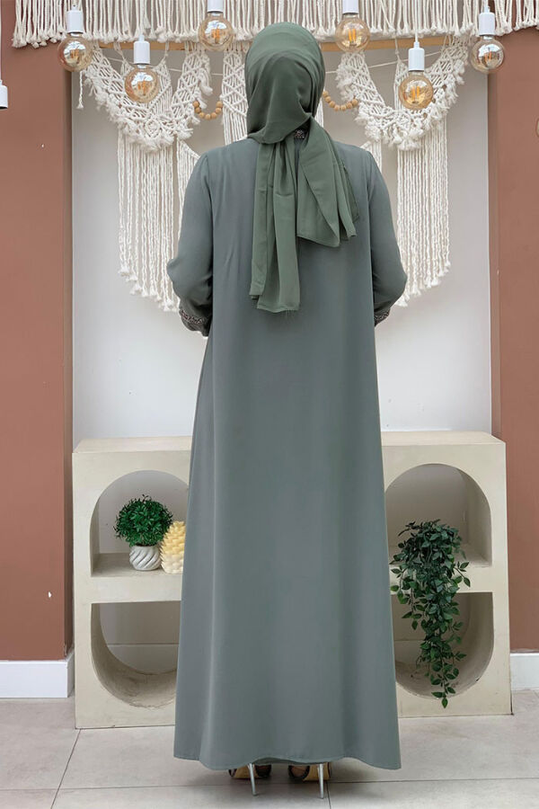 Taş Detaylı Abaya Sıfır Kol Elbise Takım 3657 Mint - 2