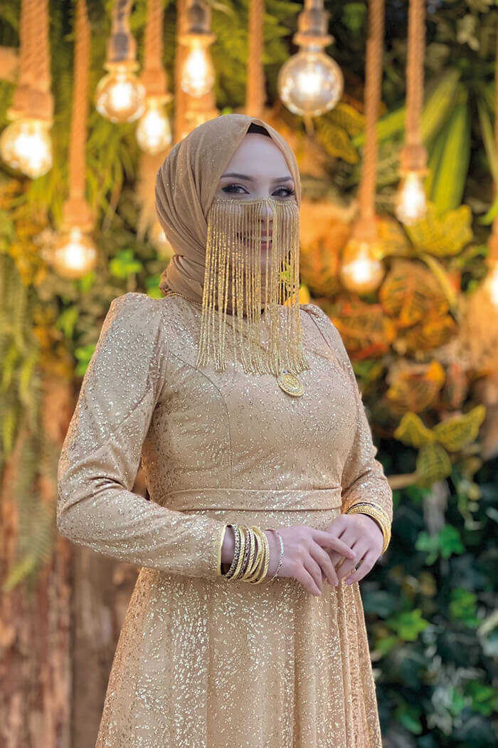 Gold dress sale with hijab