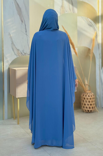 Steinbesticktes Chiffon-Cape-Kleid, Abendkleid, Anzug 3772 Indigo - 2