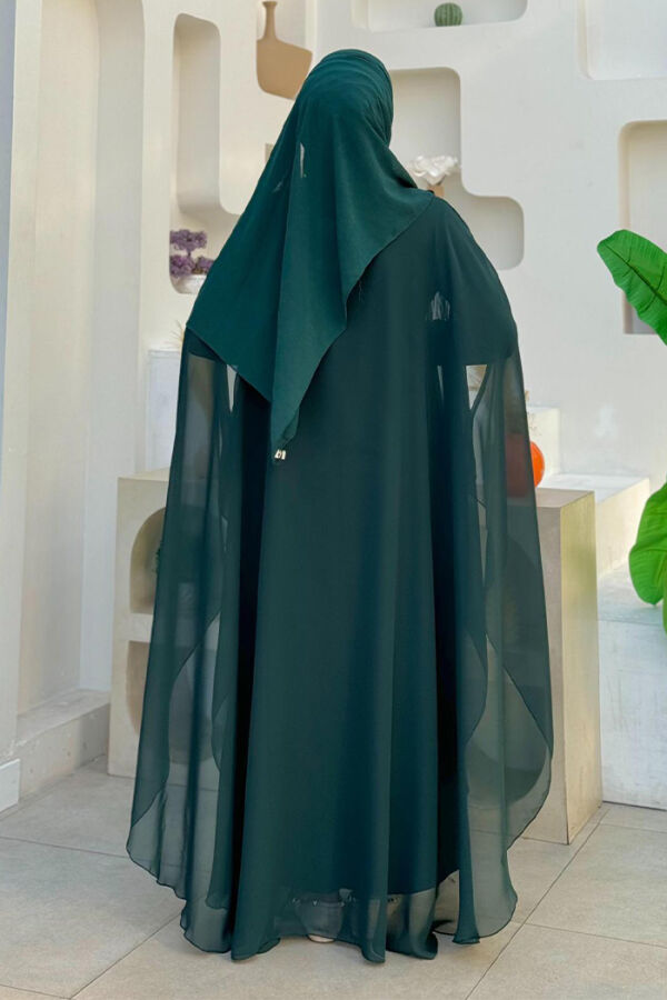 Steinbesticktes Chiffon-Cape-Kleid, Abendkleid, Anzug 3772 Smaragd - 2