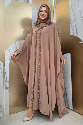 Mit Kapuze, bestimmte Teile, Rüschen, detailliertes Abaya-Kleid, Abendanzug 3778 Nerz - 2