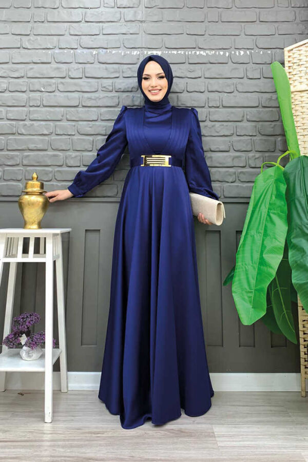 Brustteil, Lagenstreifen, Taillengürtel, Accessoire, Abendkleid 3792, Marineblau - 1