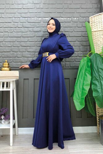 Brustteil, Lagenstreifen, Taillengürtel, Accessoire, Abendkleid 3792, Marineblau - 2