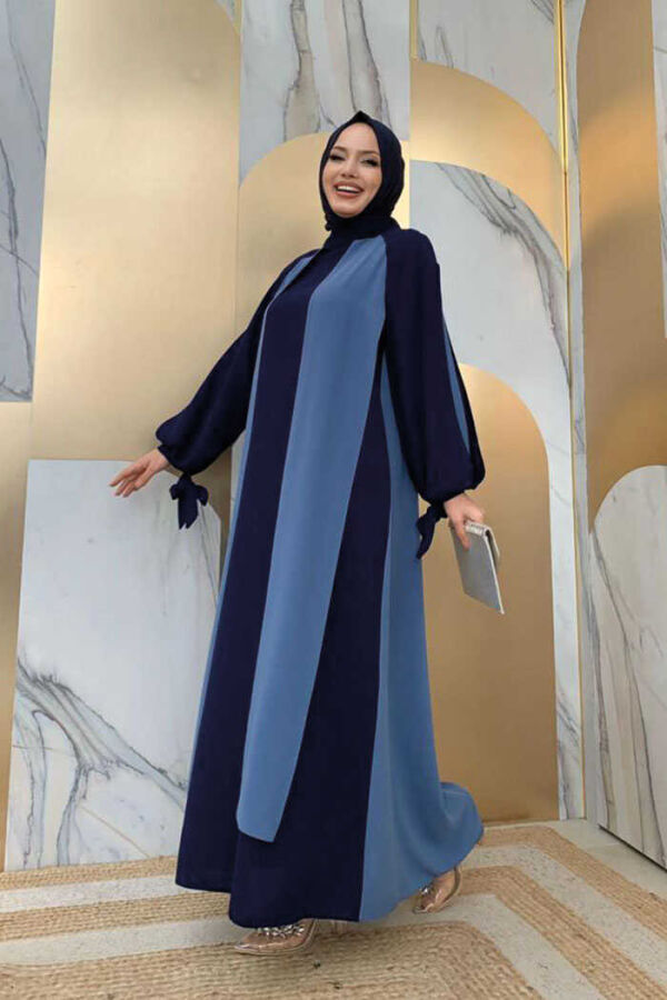 Zweifarbiges Kleid im Ballon-Look mit Teildetail 3799 Indigo - 2