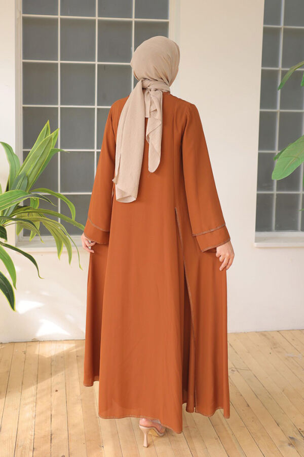 Taş İşleme Detaylı Elbise Abaya Takım 3873 Taba - 3