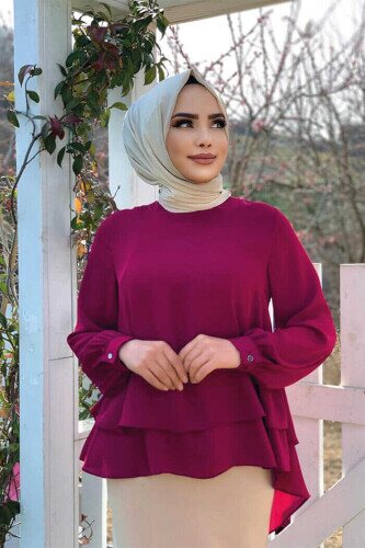 5148-1 Plus Size Layered Chiffon Blouse Plum 