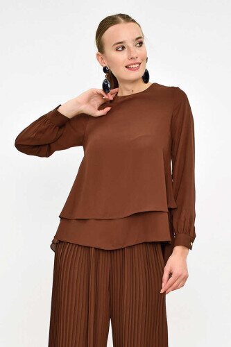 5148 Floor Chiffon Blouse Brown 