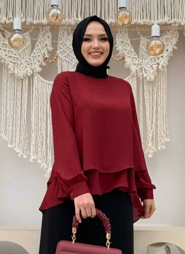 5148 Boden-Chiffon-Bluse Weinrot 