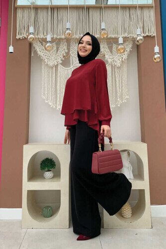 5148 Floor Chiffon Blouse Claret Red - 2