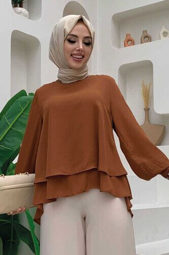 5148 Layer Chiffon Blouse Tan 