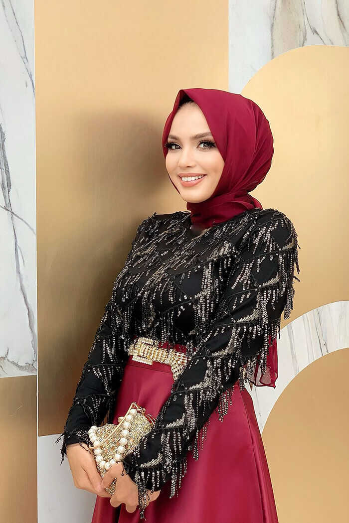 Black and gold dress with cheap hijab