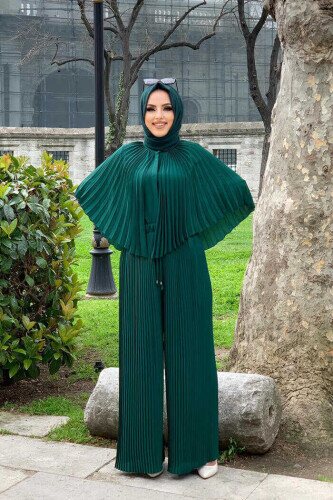 Plisse Cape Look Button Front Blouse 5264 Emerald 