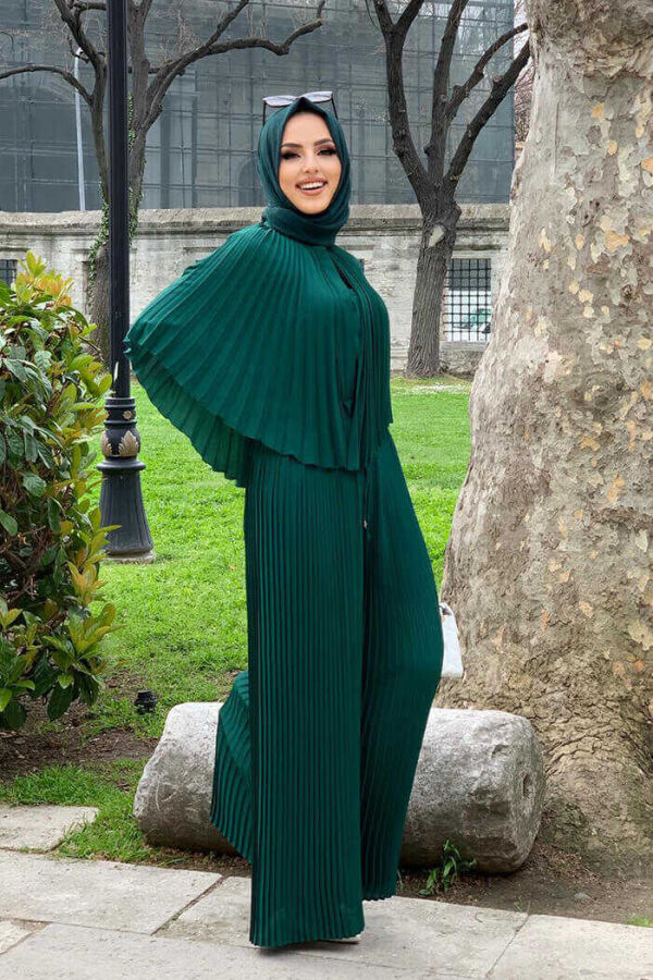 Plisse Cape Look Button Front Blouse 5264 Emerald - 2