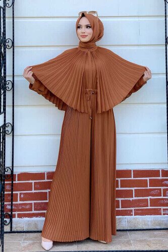 Pleat Cloak Look Button Front Blouse 5264 Tan 