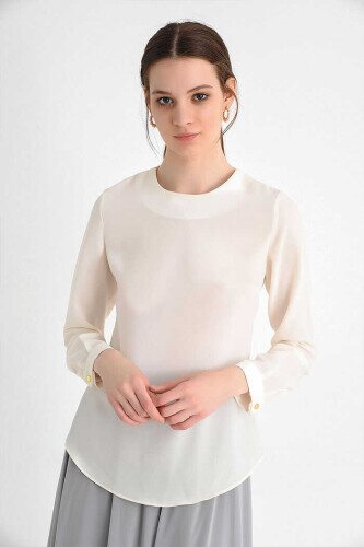 Короткая блузка нижнего белья Straight Crew Neck Cuff с пуговицами 5298 Экрю 