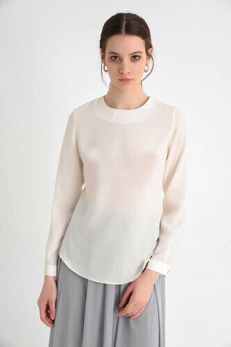 Короткая блузка нижнего белья Straight Crew Neck Cuff с пуговицами 5298 Экрю - 2