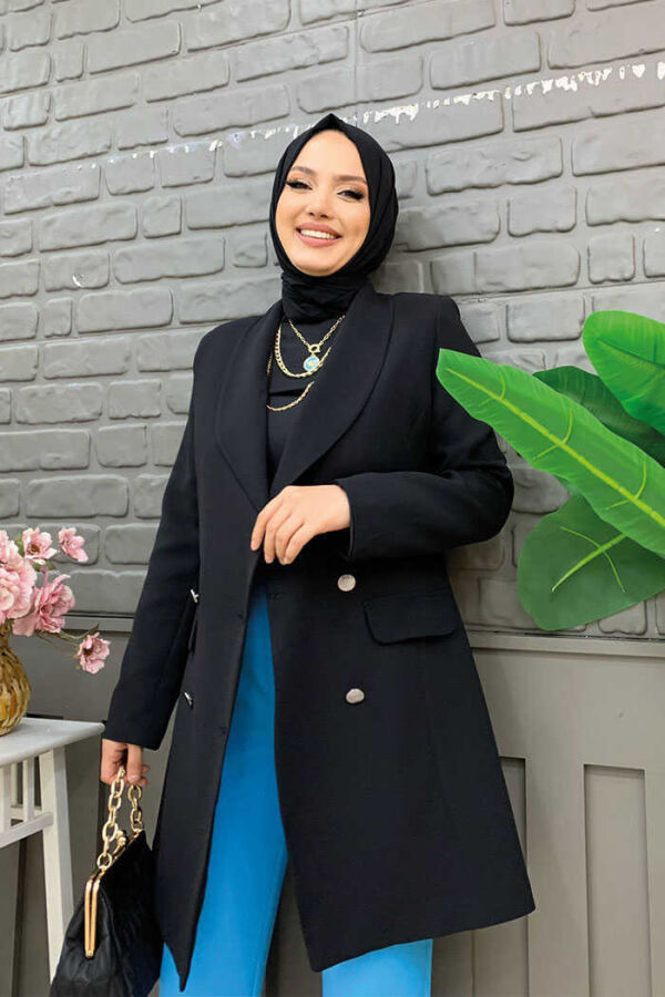 Pocket Look Front Button Detail Lined Jacket 7660 Black - 4