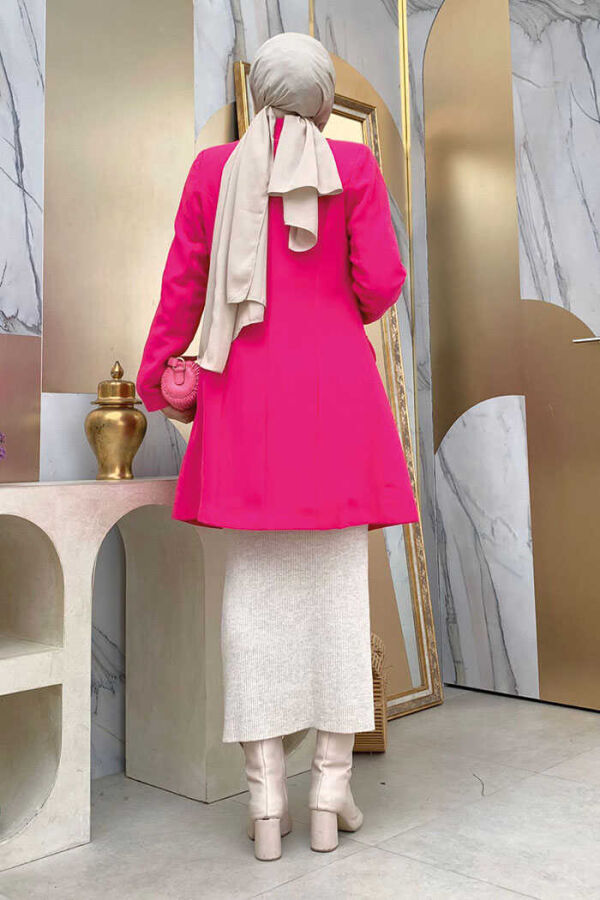 Pocket Look Front Button Detail Lined Jacket 7660 Fuchsia - 3