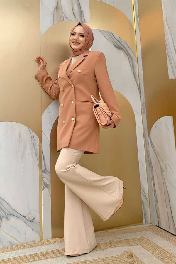 Button Look Lined Jacket 7665 Salmon - 2